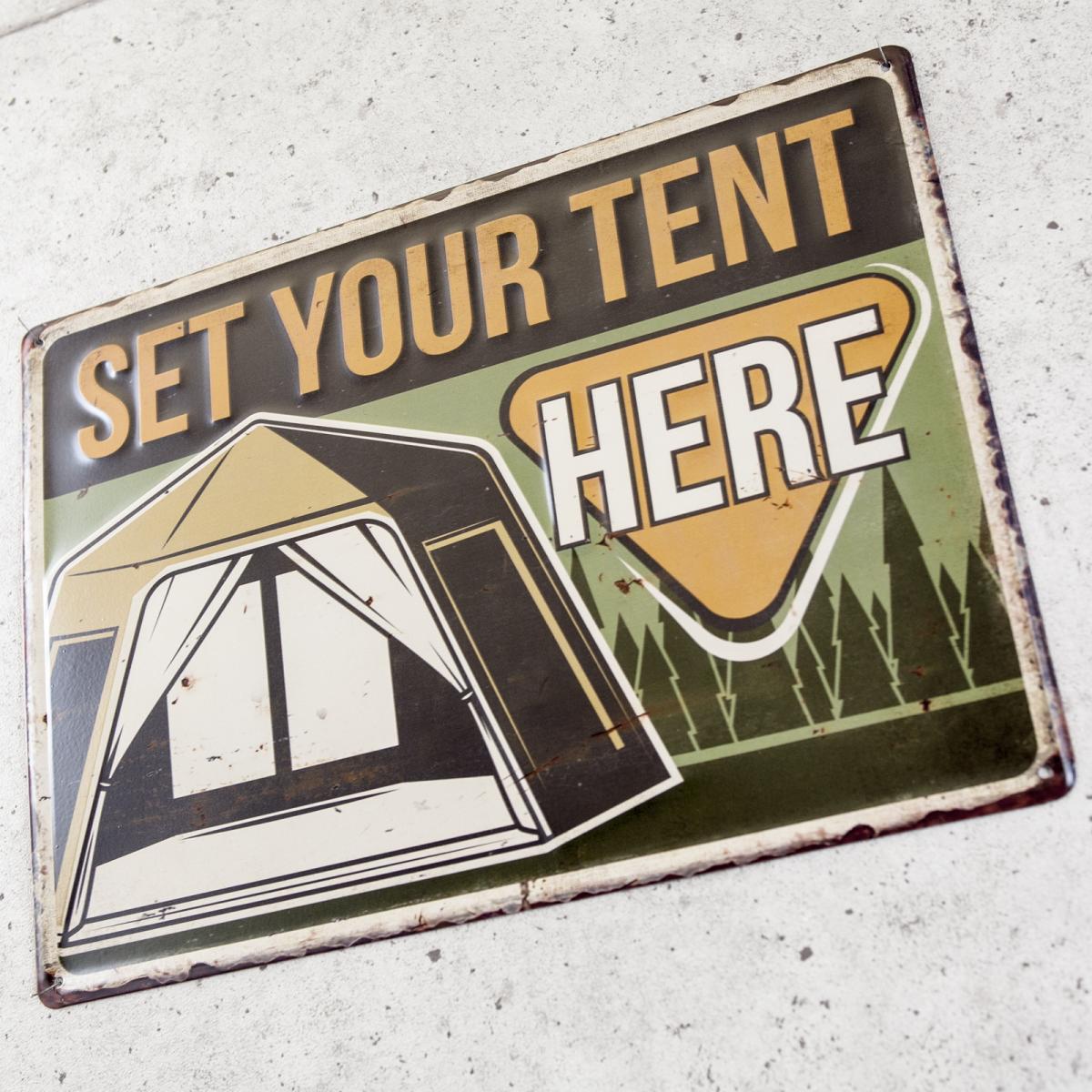 アンティークエンボスプレート "SET YOUR TENT"