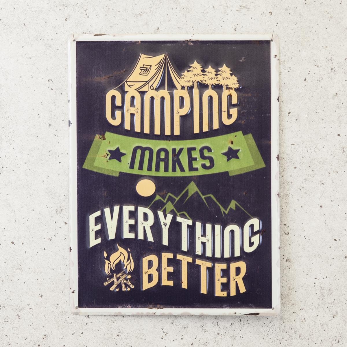 アンティークエンボスプレート "CAMPING MAKES BETTER"