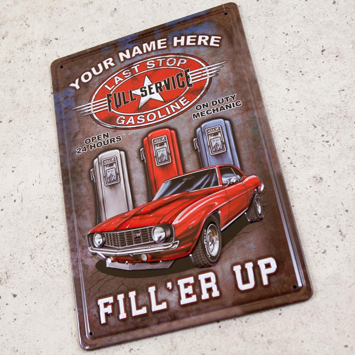 アンティークメタルエンボスプレート　S FILLER UP