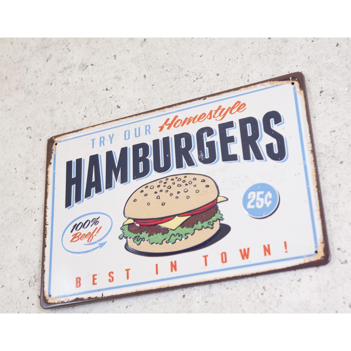 アンティークメタルエンボスプレート　S [BEST IN TOWN HAMBURGERS]