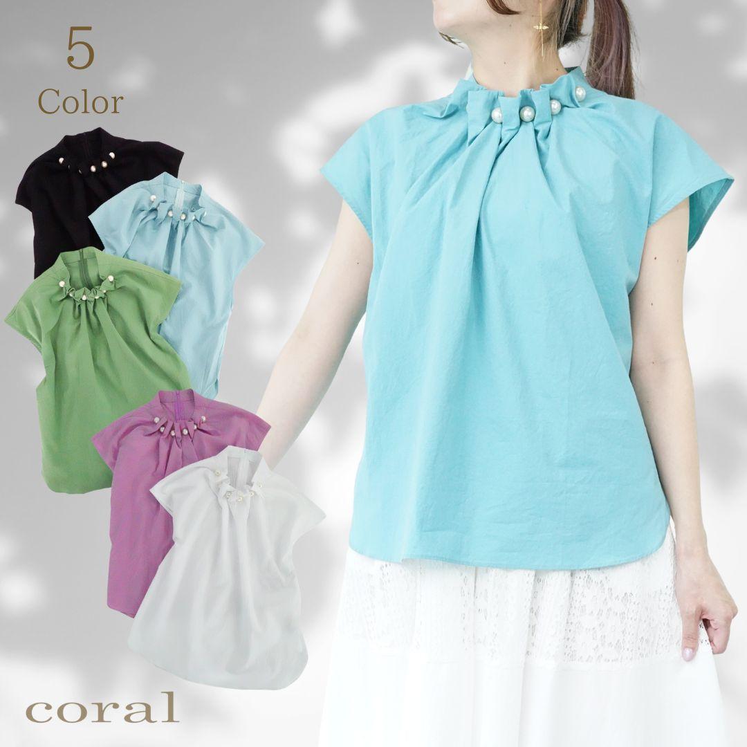 【SALE】レディース パールネックノースリーブブラウス