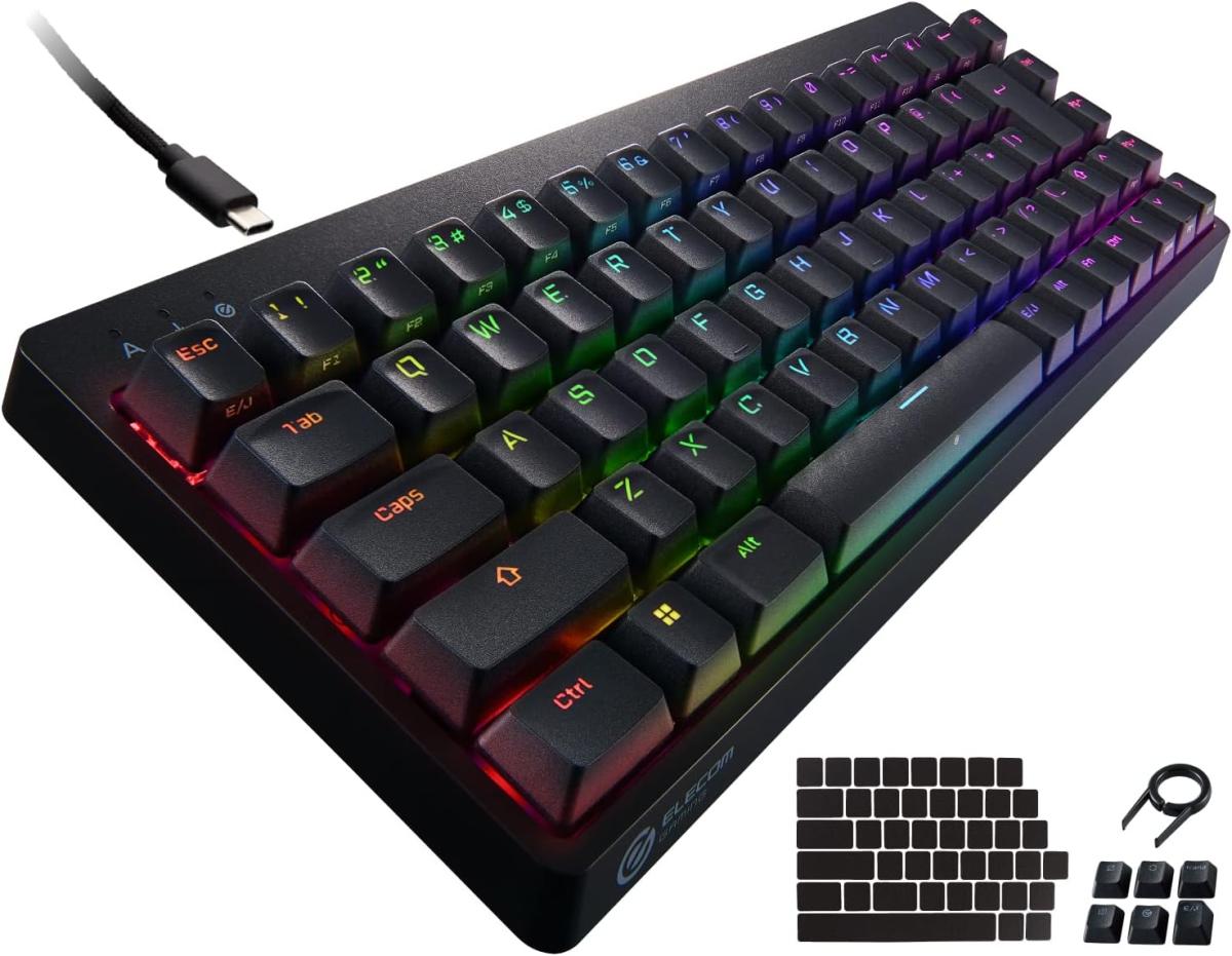 ELECOM V custom VK300S ゲーミングキーボード 銀軸・RGB・65%サイズ ブラ
