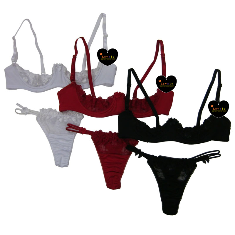 透けるチュールハーフカップブラ脇ループTバック