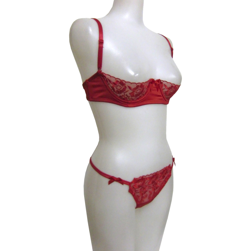 透けるチュールハーフカップブラ脇ループTバック