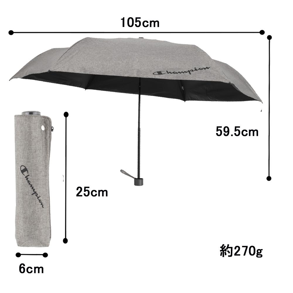チャンピオン 紳士 晴雨兼用 耐風 ブラックコーティング デニム柄 ミニ折傘 58cm