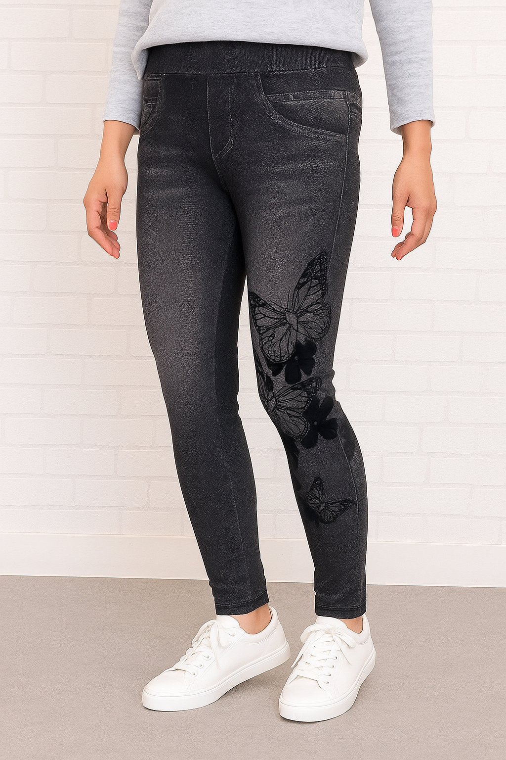 裏起毛デニム柄綿混のびのびレギンス【30本セット】