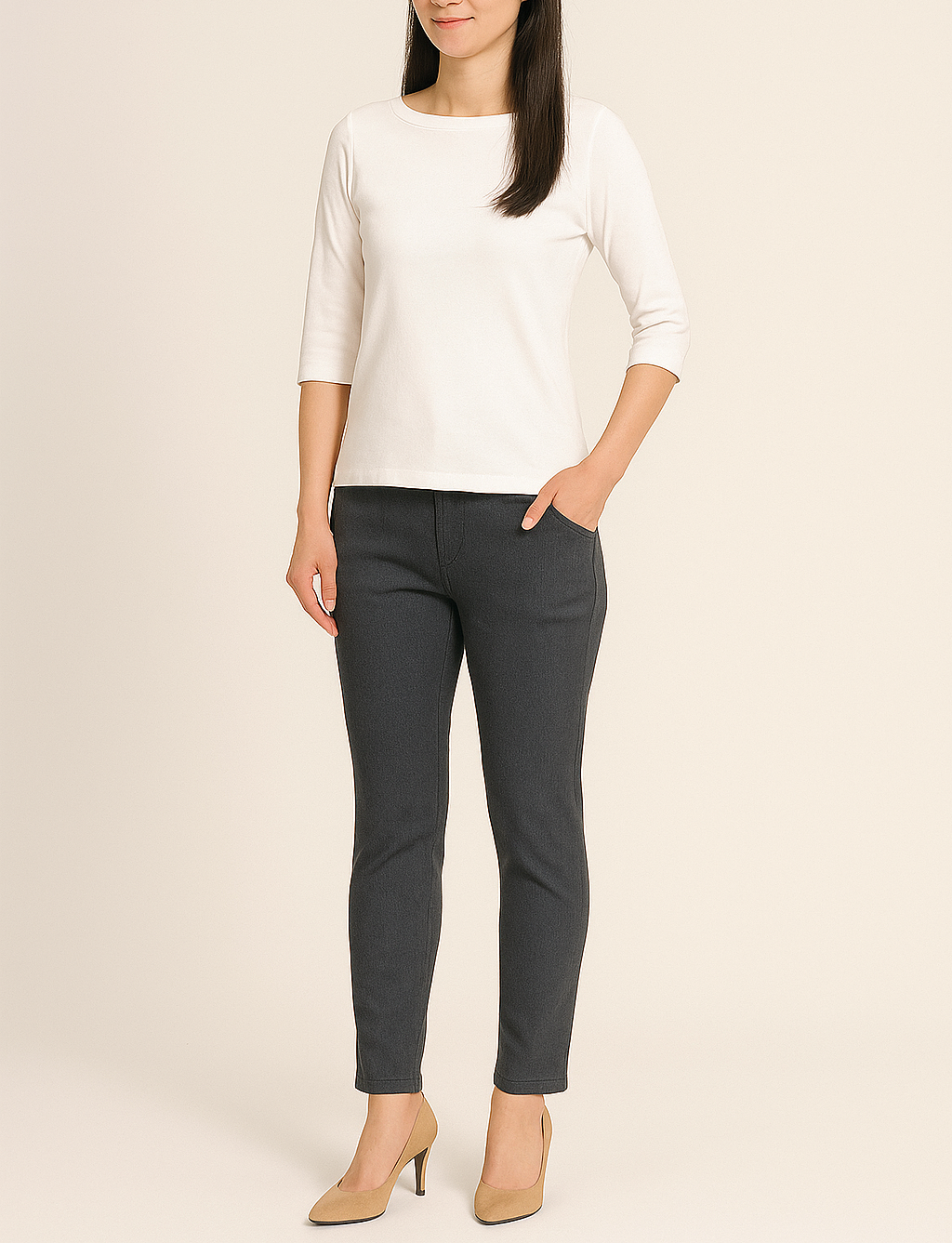 美脚シルエットデニム風ハイテンション4つポケパンツ【24本セット】