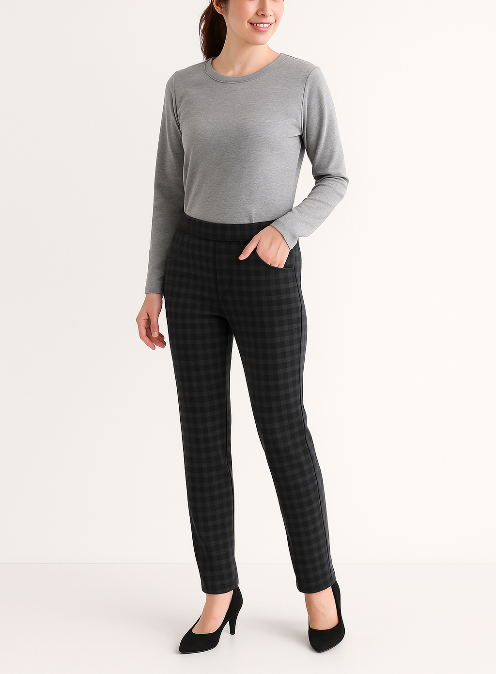 大寸裏シャギー黒字柄美脚両ポケパンツ【24本セット】