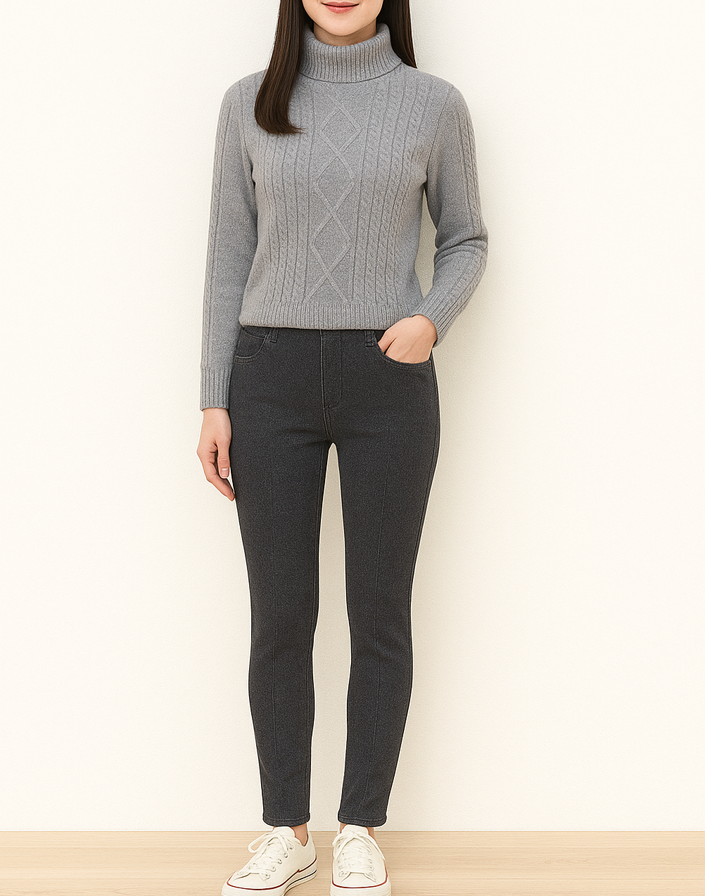 ニットデニム裏シャギーセンターシーム美脚パンツ【24本セット】