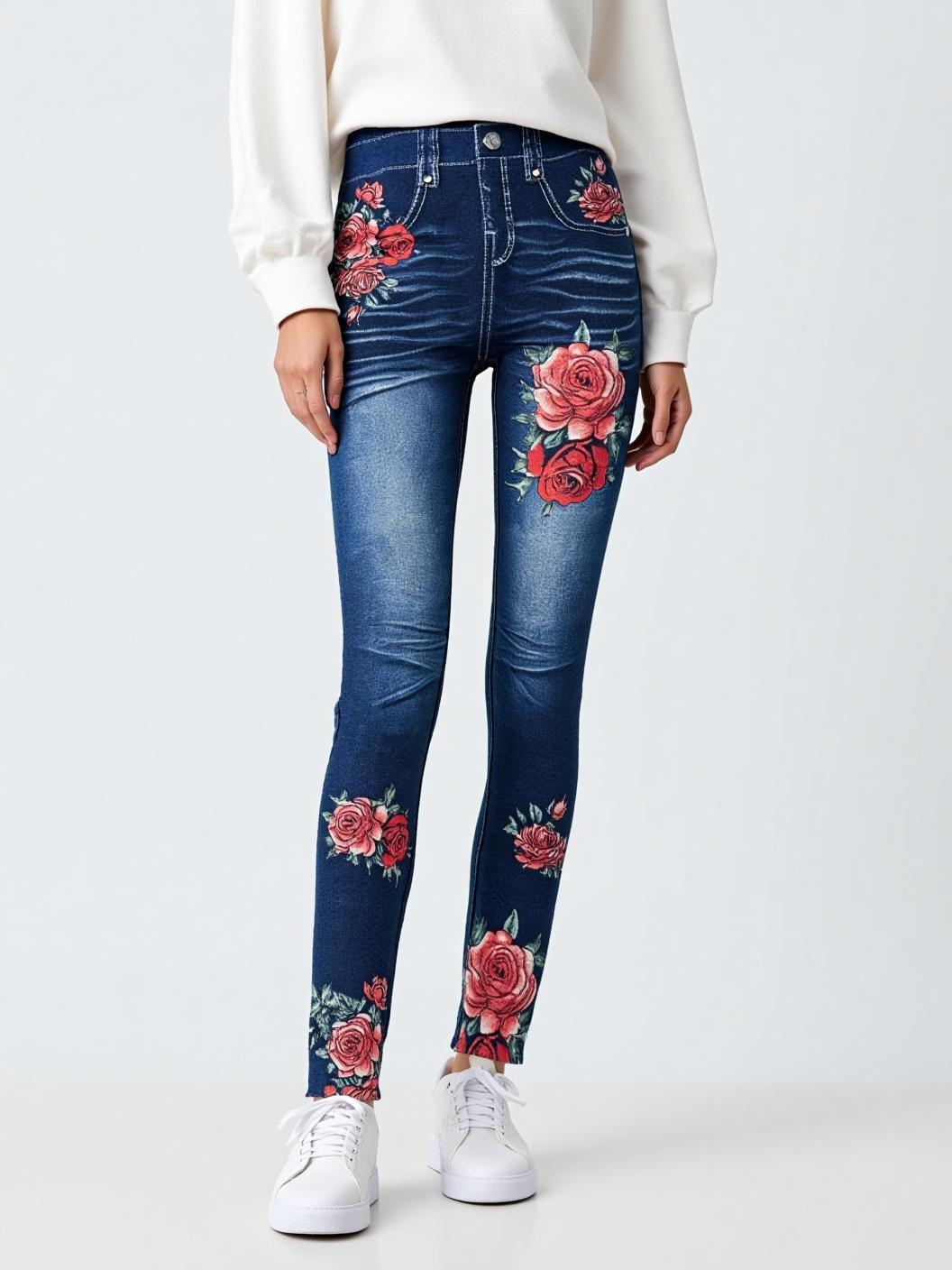 あったか裏パイルデニム花柄レギンス【30本セット】