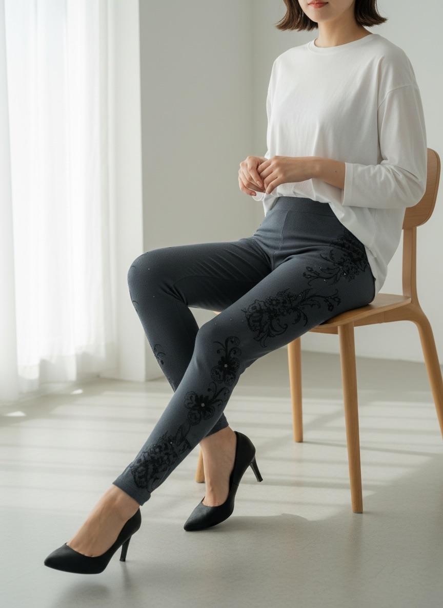 裏起毛綿混のびのびサイドレースハピスレギンス【30本セット】