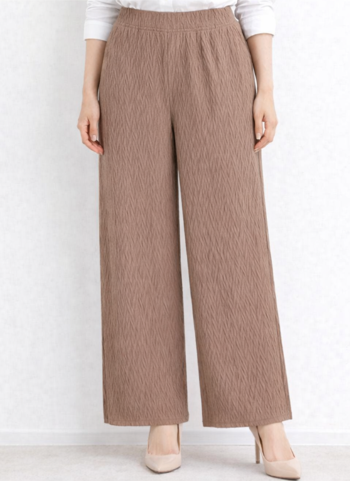 春物　ジャガード風プリーツワイドパンツ　※地厚　【30本セット】