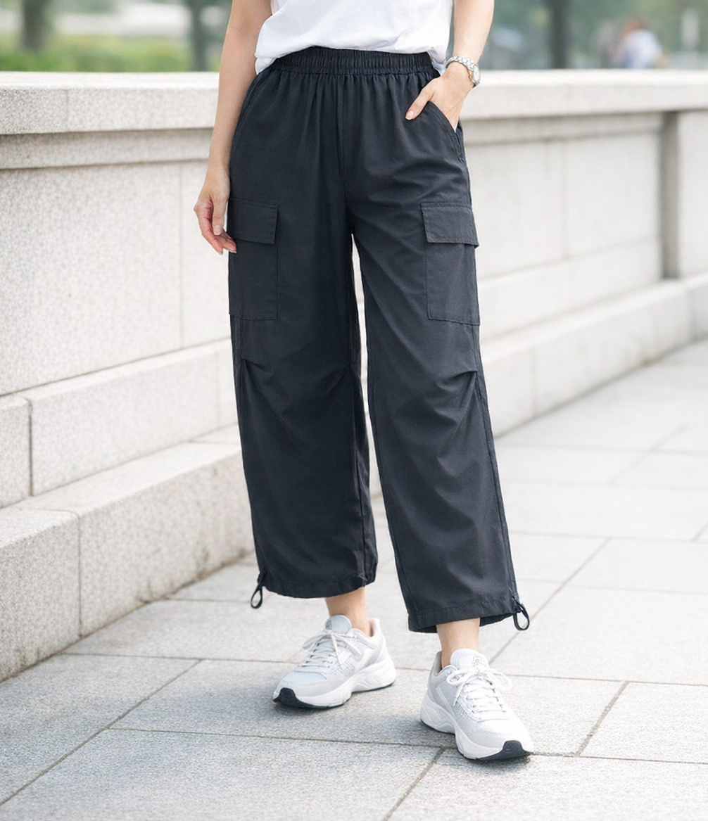 春物　さらさら快適前ギャザーカーゴパンツ【24本セット】