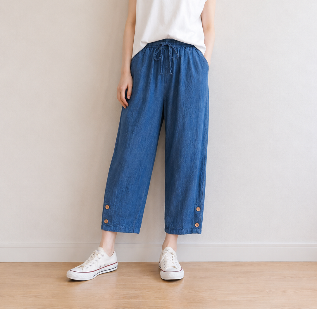 夏物　インド綿7分丈裾ボタン付きパンツ  ※WASH【30本セット】