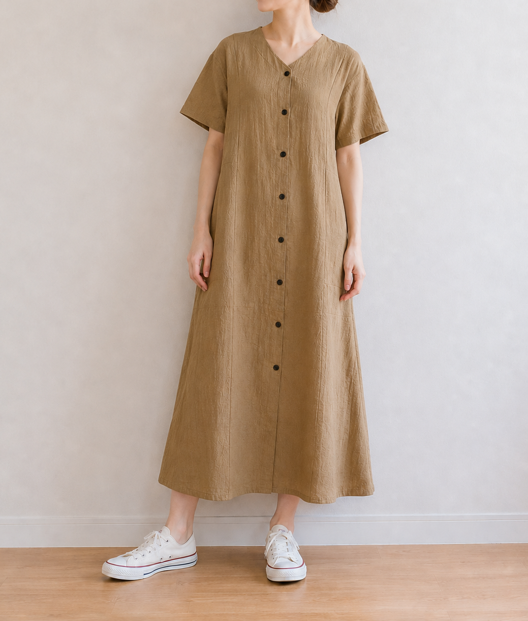 夏物　インド綿前開きロングワンピース【30枚セット】