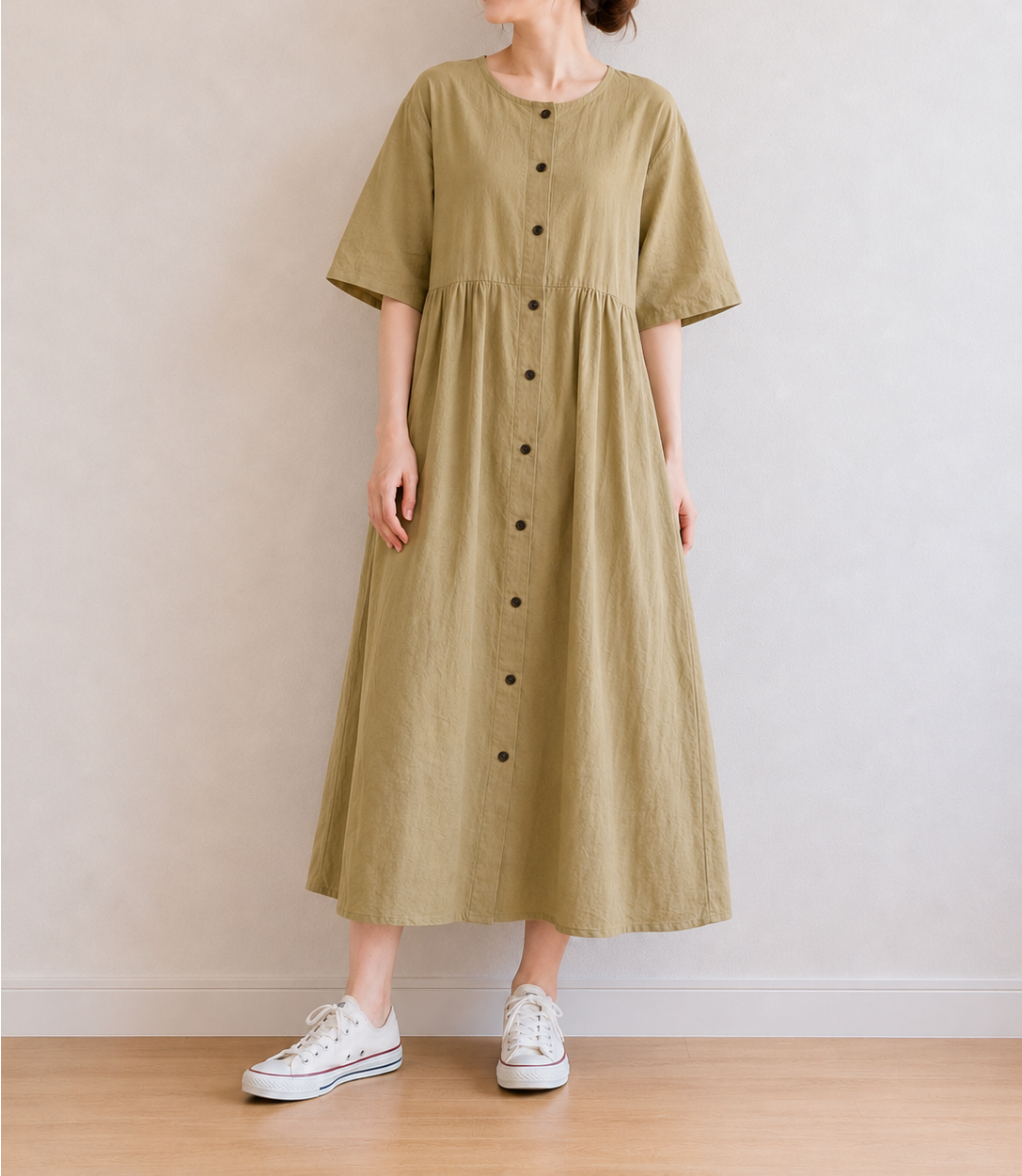 夏物　インド綿前開きロングワンピース【30枚セット】