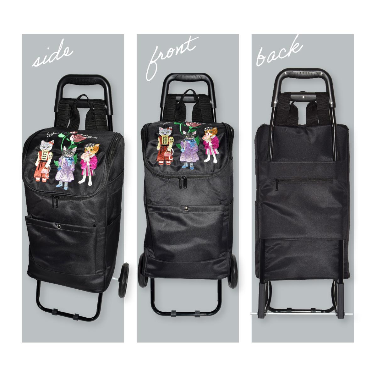 2025 新作 猫刺しゅう キャリーカート 猫 ネコ 刺繍 買い物カート ショッピングカート カゴ 