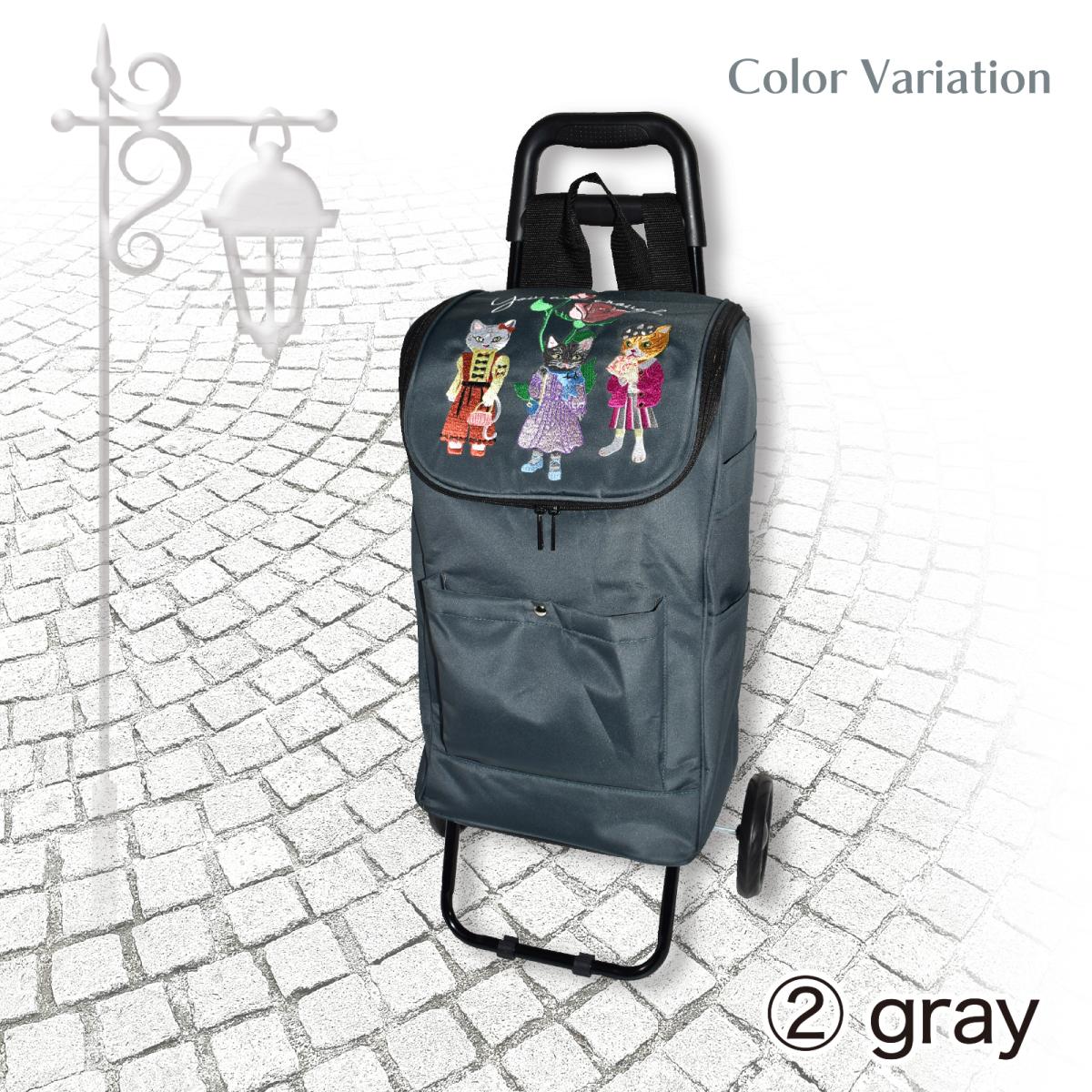 2025 新作 猫刺しゅう キャリーカート 猫 ネコ 刺繍 買い物カート ショッピングカート カゴ 