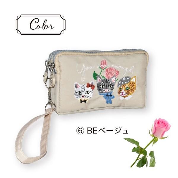 定番2025 新作 ポーチ 猫 刺繍 化粧ポーチ 小物入れ 3連ファスナー 3連ポケット ポーチ