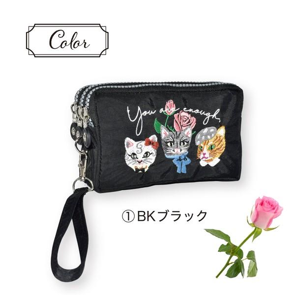 定番2025 新作 ポーチ 猫 刺繍 化粧ポーチ 小物入れ 3連ファスナー 3連ポケット ポーチ