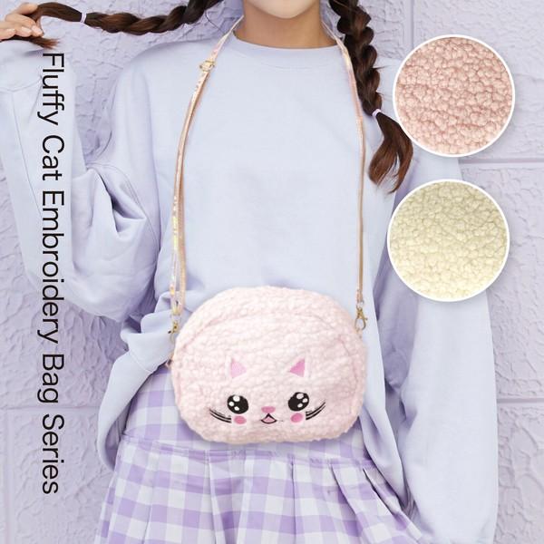 ショルダーバッグ レディース ナイロン 斜め掛け ナイロン ミニ チェーン まち 猫 ふわふわ 猫
