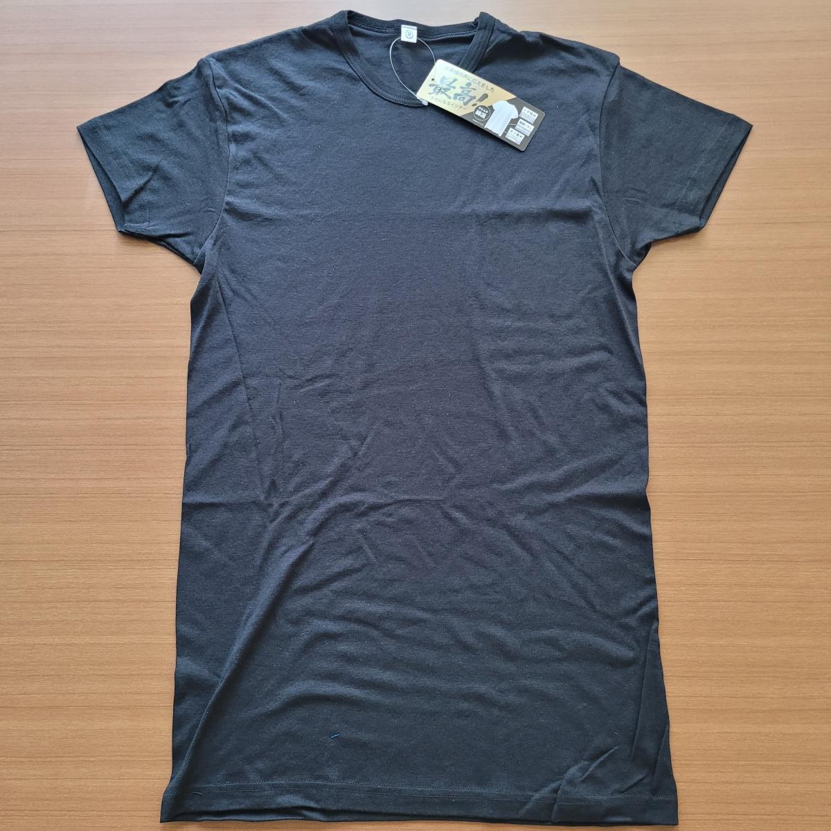 紳士　綿混　袖短め裾長め半袖丸首Tシャツ　オープンハンガー仕様