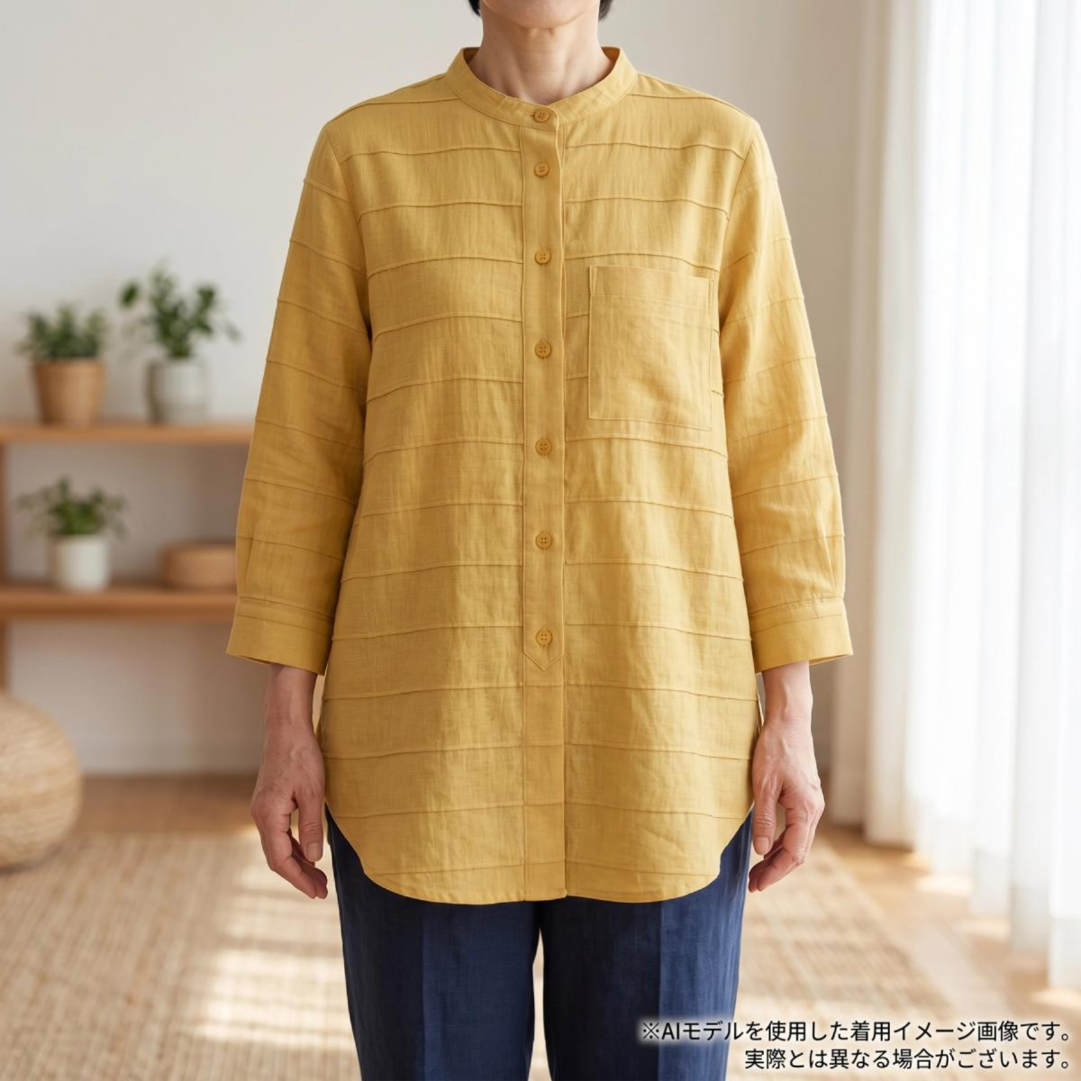 【限定特価2枚セット】婦人 綿スラブ ピンタックブラウス 綿100% カラシ M/L 