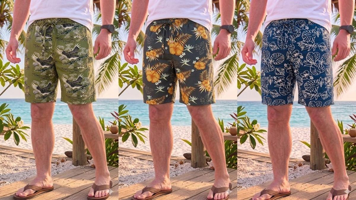アロハ柄レーヨンハーフパンツ