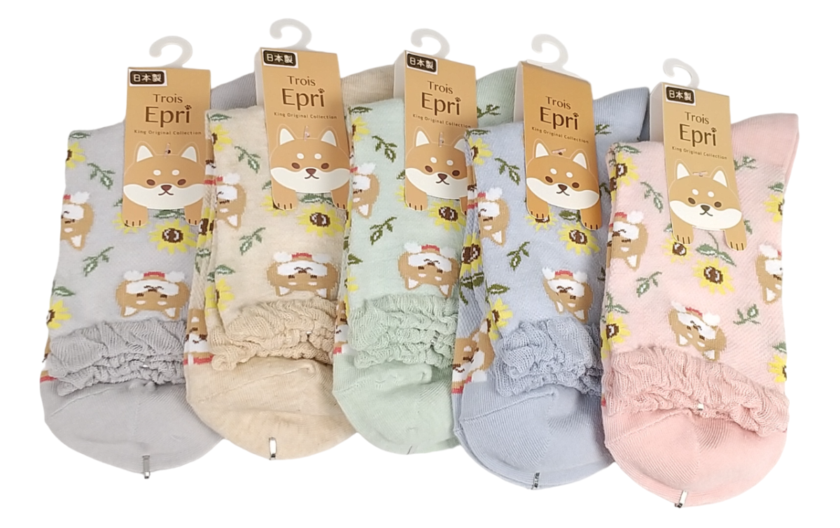 【日本製クルー】　総メッシュ　柴犬とひまわり