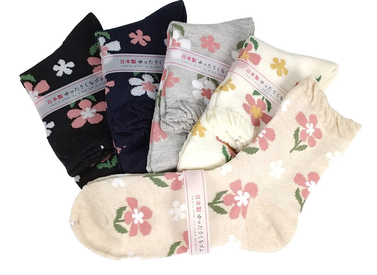 【日本製クルー】　総メッシュ花柄