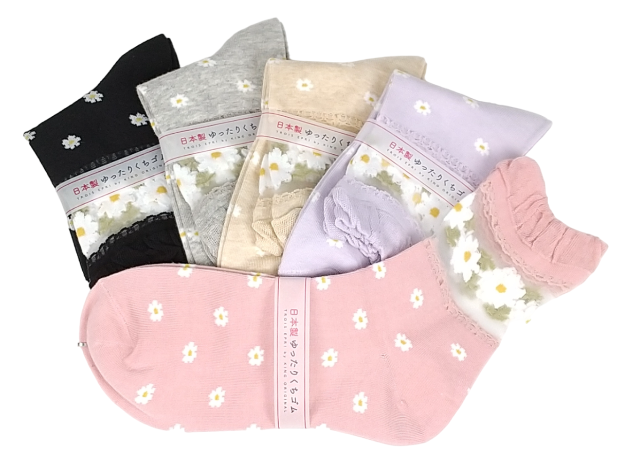 【日本製クルー】　テグス足首マーガレット