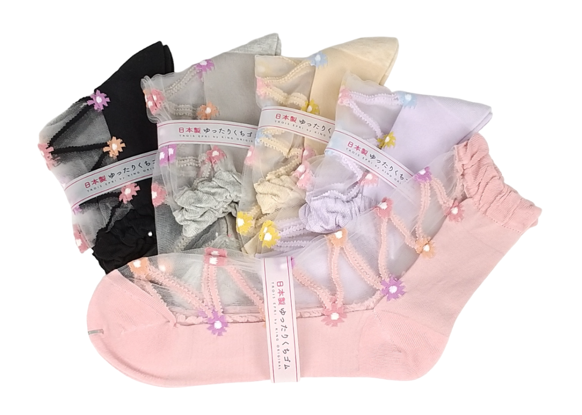 【日本製クルー】　前面テグス　リボンと花