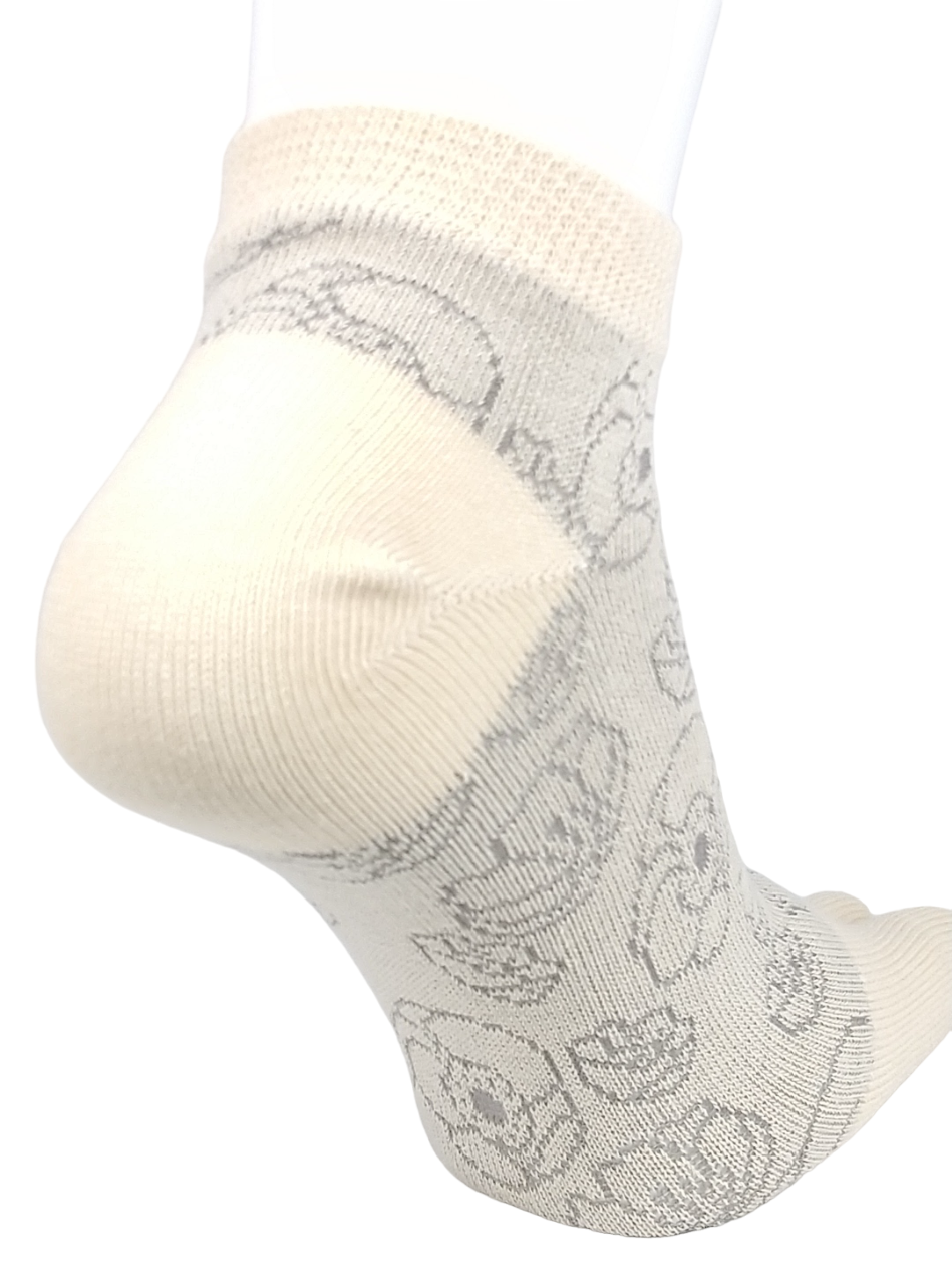 5本指ソックス　オーガニックコットン　スパイラル花　ショート丈　ゆったり口ゴム