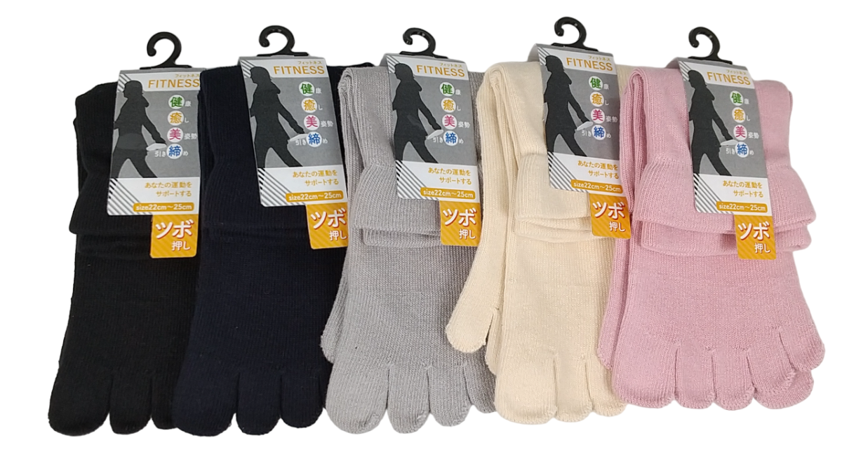 【フィットネス5本指】　ツボ押し　深口無地　クルー丈