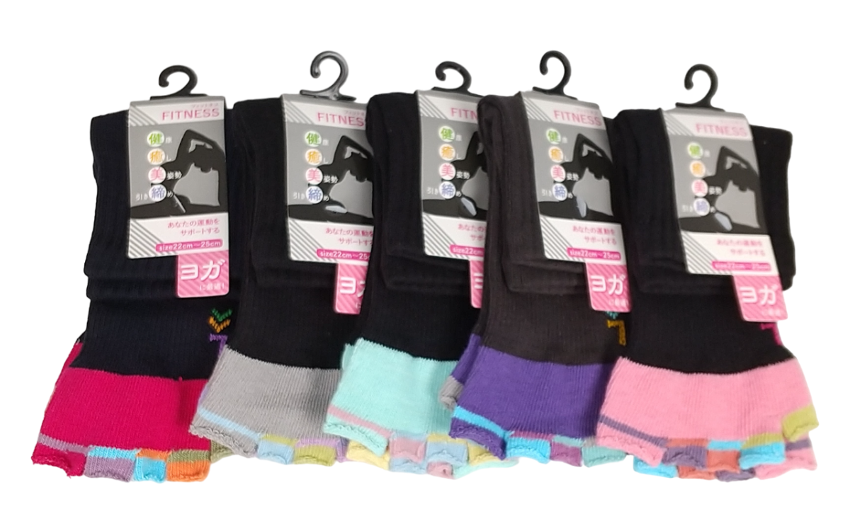 【フィットネス5本指】　ヨガソックス　サポート入り指先無し　クルー丈