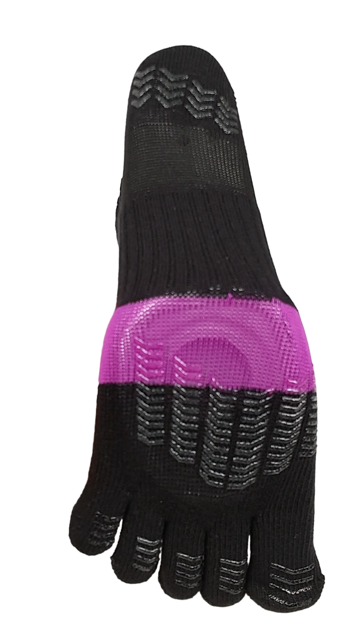 フィットネス5本指　足首土踏まずサポートメッシュ入り　滑り止め付き　クルー丈　表糸綿100