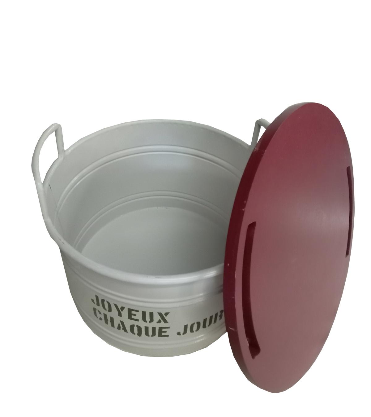 天板がＭＤＦの収納缶　シャクーラウンドバスケット