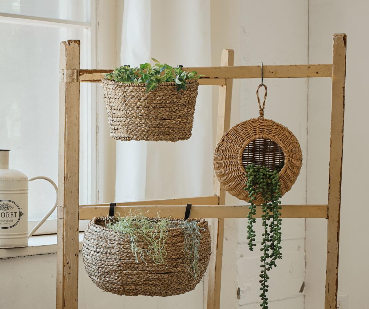 壁面装飾　ＰＰラタン素材のウォールポケット　　ラメアラウンドウォールポケットＬ　