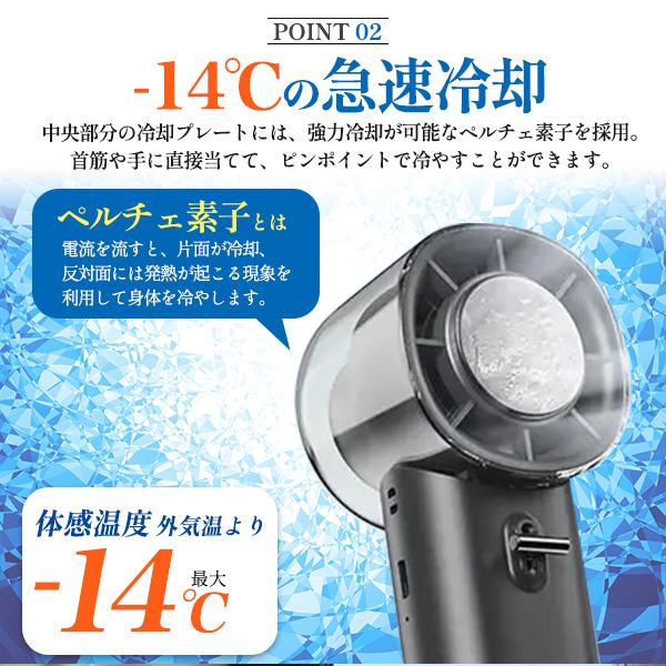 安心安全のバッテリー使用  大風量急速冷却 冷却プレート付き大風量ハンディファン