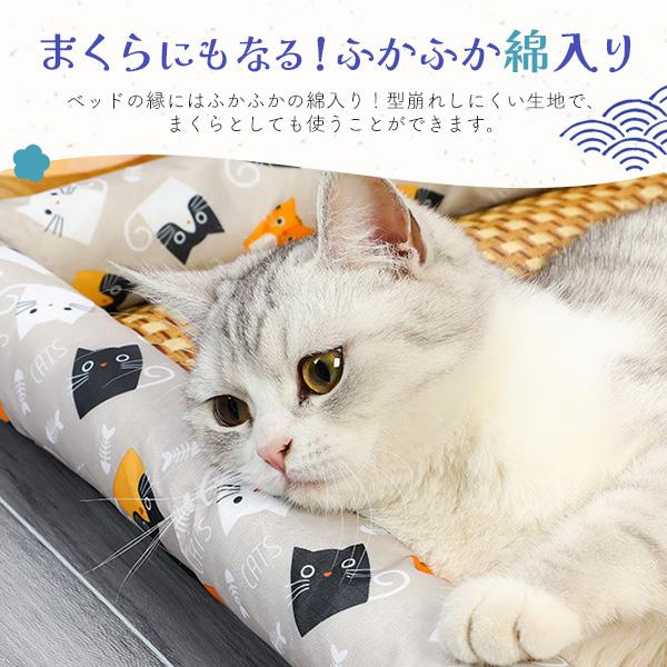ひんやり涼しいペット用クールベッド　犬猫用 和風 猫柄 クッションベッド