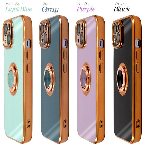 スマホケースiPhone 14用　スマホリング付メタリックバンパーソフトカラーケース