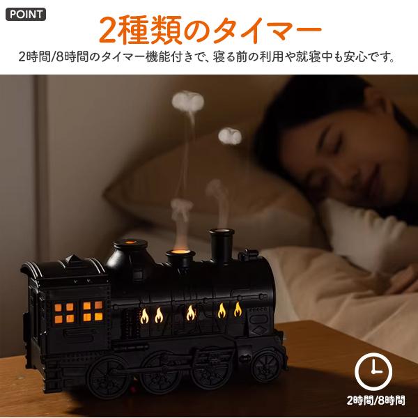 2種ミストモードLEDライトタイマーリモコン付き　蒸気機関車型 超音波加湿器