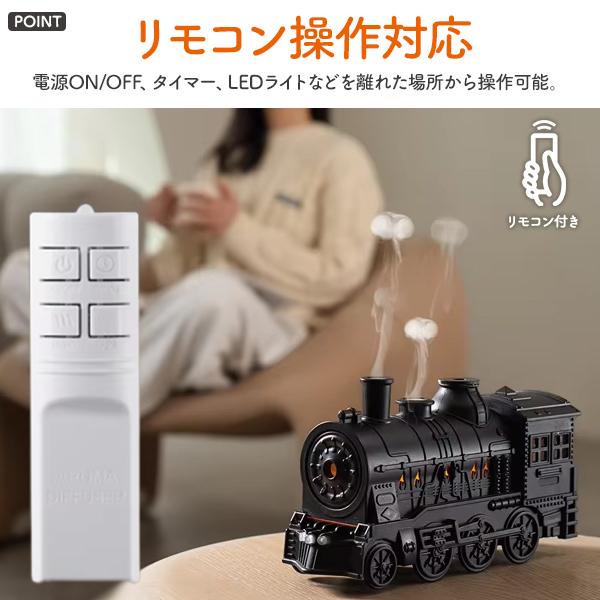 2種ミストモードLEDライトタイマーリモコン付き　蒸気機関車型 超音波加湿器