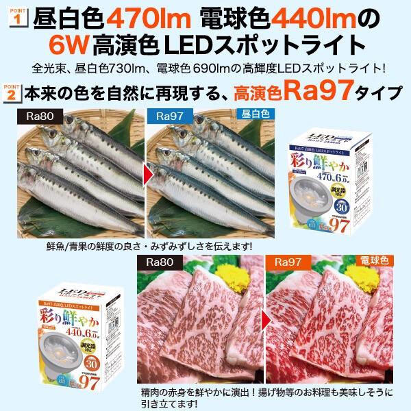 彩り鮮やかRa97高演色タイプ　ハロゲンランプ60W形対応　6W広角LEDスポットライト口金E11