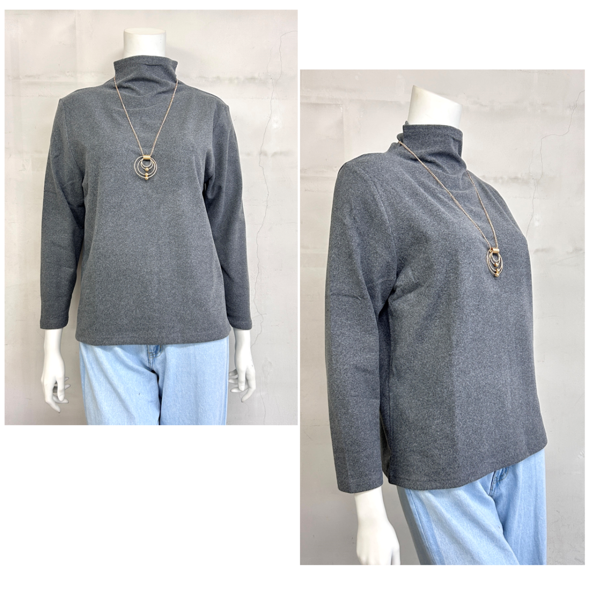 ネックレス付き　ピーチ起毛　ボトルネック　カットソー