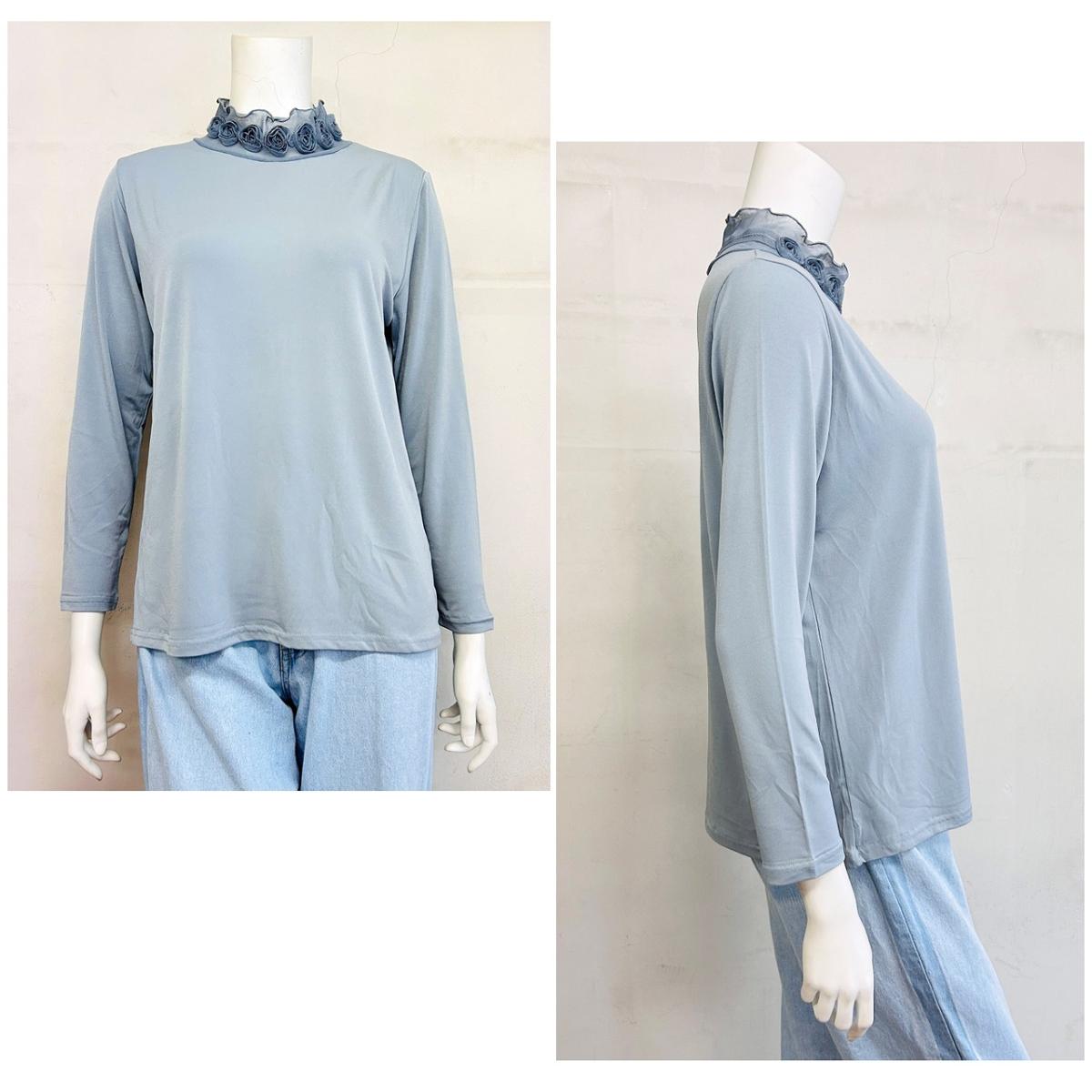 襟ぐるぐる　無地長袖Tシャツ