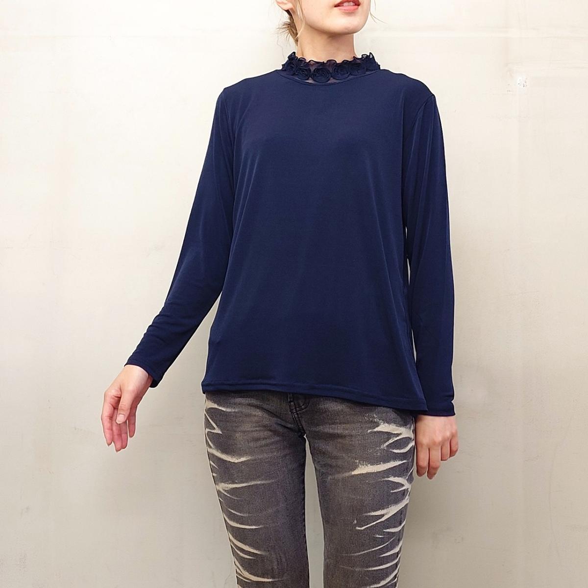 襟ぐるぐる　無地長袖Tシャツ