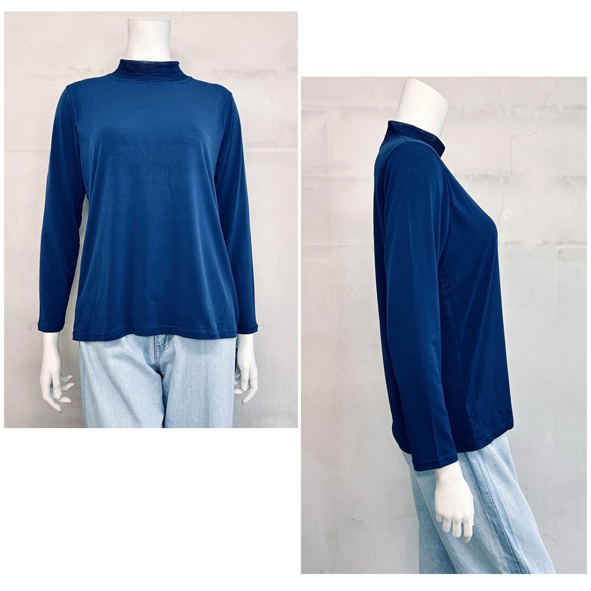 襟シアープリーツ　無地長袖Tシャツ