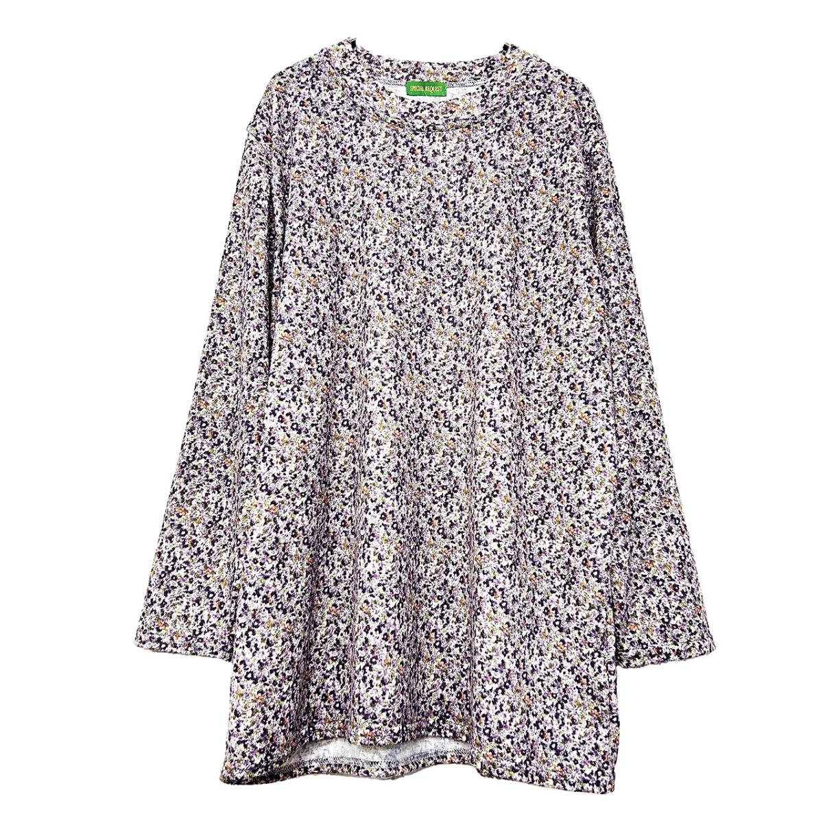 3Lほんのり起毛 小花柄 ゆったりBIGチュニック