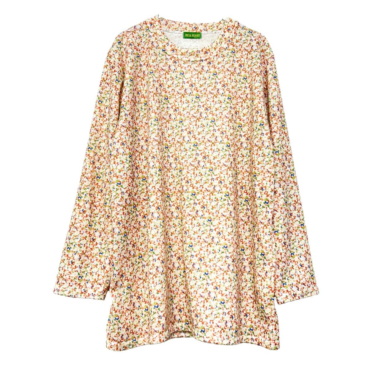 3Lほんのり起毛 小花柄 ゆったりBIGチュニック